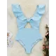 Solid Color Falbala Hollow One-Piece Swimwear Solid Color Falbala Hollow One-Piece Swimwear
