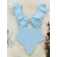 Solid Color Falbala Hollow One-Piece Swimwear Solid Color Falbala Hollow One-Piece Swimwear