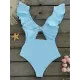 Solid Color Falbala Hollow One-Piece Swimwear Solid Color Falbala Hollow One-Piece Swimwear