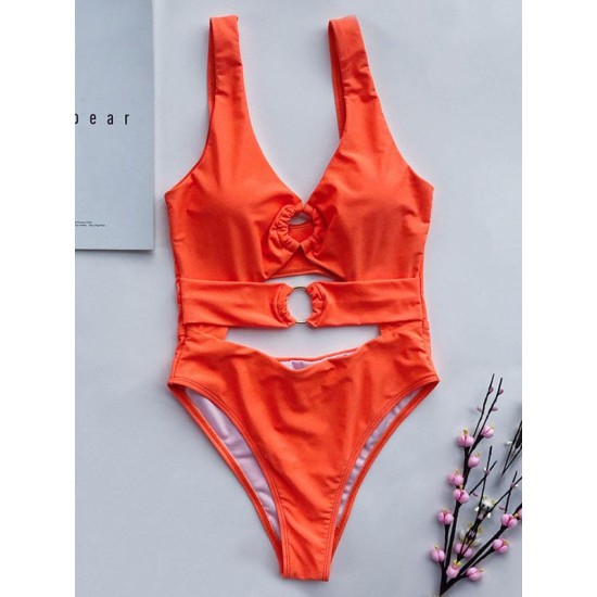 Solid Color Metal Ring One-Piece Swimwear Solid Color Metal Ring One-Piece Swimwear