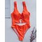 Solid Color Metal Ring One-Piece Swimwear