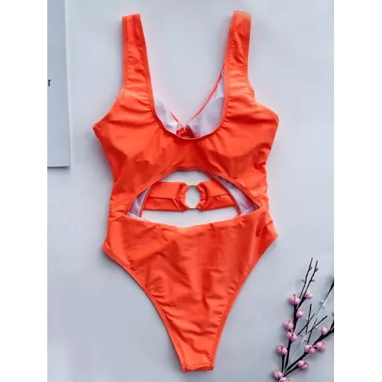 Solid Color Metal Ring One-Piece Swimwear Solid Color Metal Ring One-Piece Swimwear