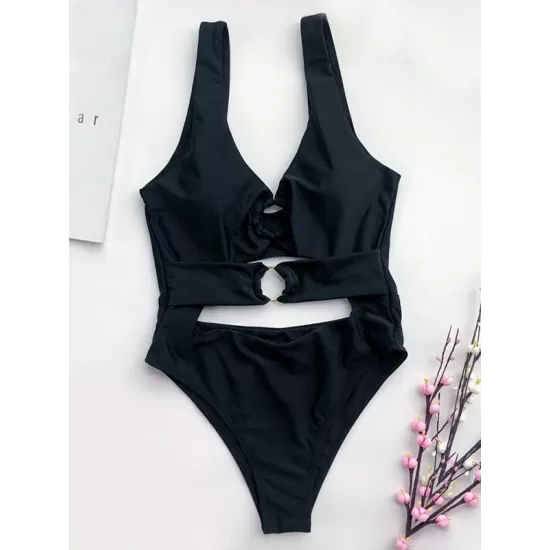 Solid Color Metal Ring One-Piece Swimwear Solid Color Metal Ring One-Piece Swimwear