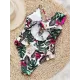 Floral Lion Print Falbala One Shoulder One-Piece Swimsuit Floral Lion Print Falbala One Shoulder One-Piece Swimsuit