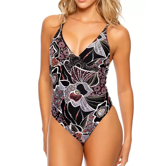 Floral Printed Plunging Backless One-Piece Swimsuit Floral Printed Plunging Backless One-Piece Swimsuit