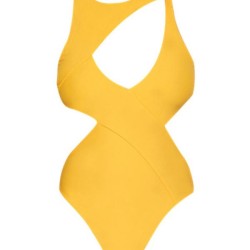 Bandage Plain Yellow One-piece Swimwear