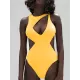 Bandage Plain Yellow One-piece Swimwear Bandage Plain Yellow One-piece Swimwear