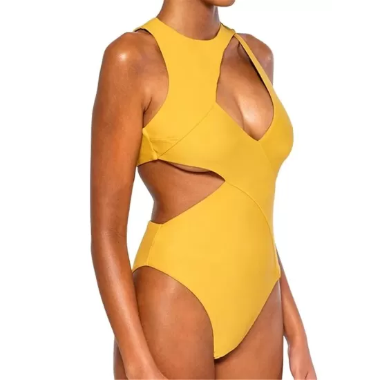 Bandage Plain Yellow One-piece Swimwear Bandage Plain Yellow One-piece Swimwear