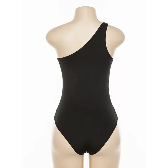 Sleeveless Mesh One-Shoulder Solid Color Split-Joint One-Piece Swimwear Sleeveless Mesh One-Shoulder Solid Color Split-Joint One-Piece Swimwear