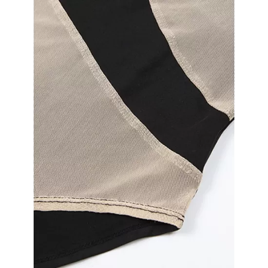 Sleeveless Mesh One-Shoulder Solid Color Split-Joint One-Piece Swimwear Sleeveless Mesh One-Shoulder Solid Color Split-Joint One-Piece Swimwear