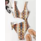 Sleeveless Printing Hollow Bandage Monokini Swimwear Sleeveless Printing Hollow Bandage Monokini Swimwear