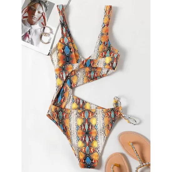Sleeveless Printing Hollow Bandage Monokini Swimwear Sleeveless Printing Hollow Bandage Monokini Swimwear