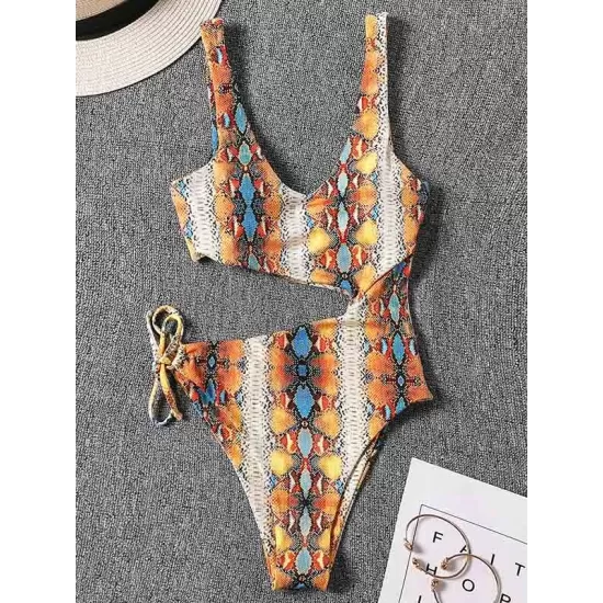 Sleeveless Printing Hollow Bandage Monokini Swimwear Sleeveless Printing Hollow Bandage Monokini Swimwear