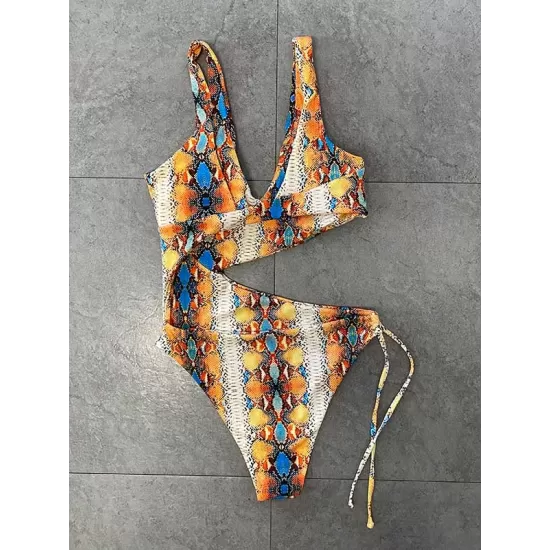 Sleeveless Printing Hollow Bandage Monokini Swimwear Sleeveless Printing Hollow Bandage Monokini Swimwear