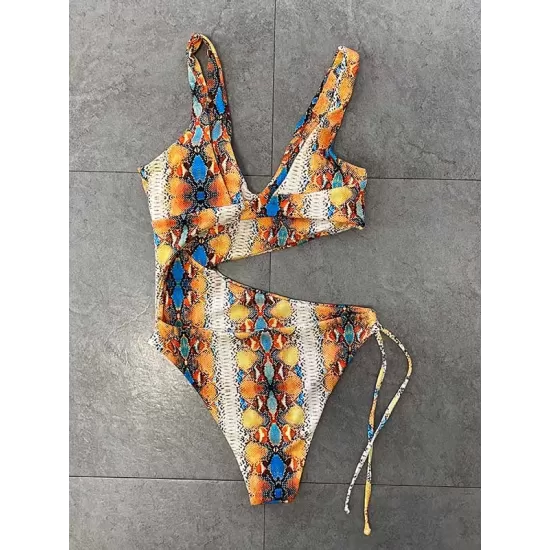Sleeveless Printing Hollow Bandage Monokini Swimwear Sleeveless Printing Hollow Bandage Monokini Swimwear