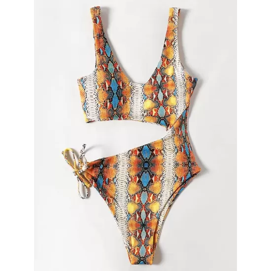 Sleeveless Printing Hollow Bandage Monokini Swimwear Sleeveless Printing Hollow Bandage Monokini Swimwear