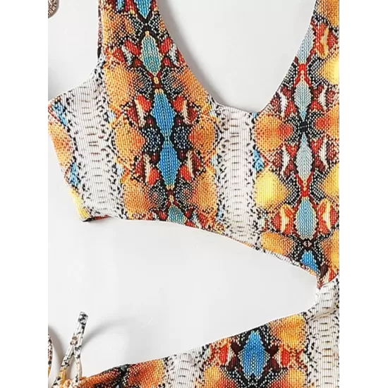 Sleeveless Printing Hollow Bandage Monokini Swimwear Sleeveless Printing Hollow Bandage Monokini Swimwear