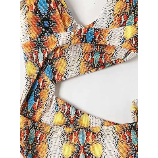 Sleeveless Printing Hollow Bandage Monokini Swimwear Sleeveless Printing Hollow Bandage Monokini Swimwear