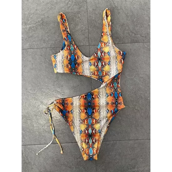 Sleeveless Printing Hollow Bandage Monokini Swimwear Sleeveless Printing Hollow Bandage Monokini Swimwear