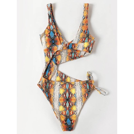 Sleeveless Printing Hollow Bandage Monokini Swimwear Sleeveless Printing Hollow Bandage Monokini Swimwear
