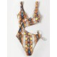 Sleeveless Printing Hollow Bandage Monokini Swimwear Sleeveless Printing Hollow Bandage Monokini Swimwear