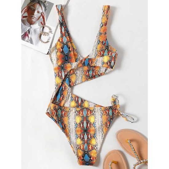 Sleeveless Printing Hollow Bandage Monokini Swimwear Sleeveless Printing Hollow Bandage Monokini Swimwear