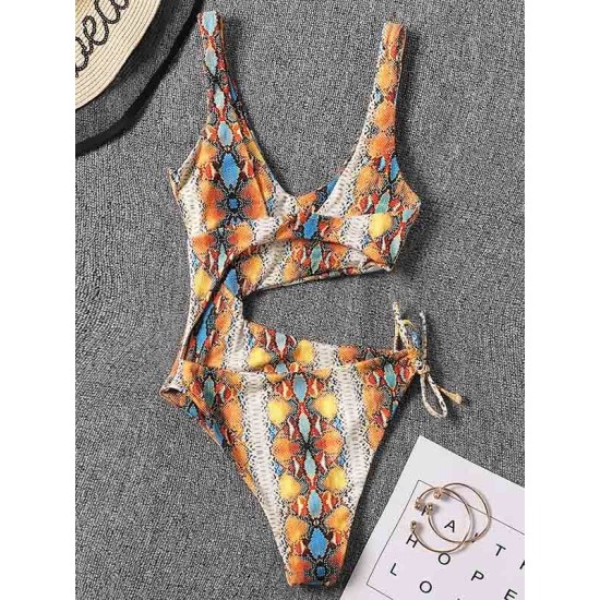 Sleeveless Printing Hollow Bandage Monokini Swimwear Sleeveless Printing Hollow Bandage Monokini Swimwear