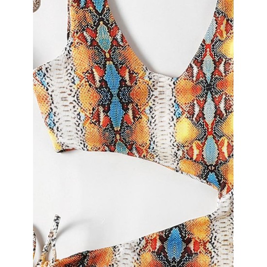 Sleeveless Printing Hollow Bandage Monokini Swimwear Sleeveless Printing Hollow Bandage Monokini Swimwear