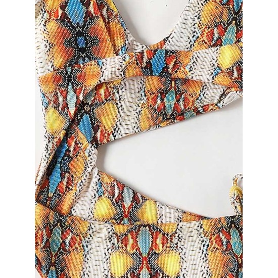 Sleeveless Printing Hollow Bandage Monokini Swimwear Sleeveless Printing Hollow Bandage Monokini Swimwear