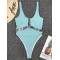 Solid Color See-Through Split-Joint U-Neck One-Piece Swimwear