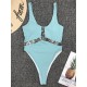 Solid Color See-Through Split-Joint U-Neck One-Piece Swimwear Solid Color See-Through Split-Joint U-Neck One-Piece Swimwear
