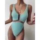 Solid Color See-Through Split-Joint U-Neck One-Piece Swimwear Solid Color See-Through Split-Joint U-Neck One-Piece Swimwear