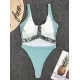 Solid Color See-Through Split-Joint U-Neck One-Piece Swimwear Solid Color See-Through Split-Joint U-Neck One-Piece Swimwear