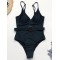 Solid Color Belted Embellished One-Piece Swimwear