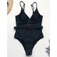 Solid Color Belted Embellished One-Piece Swimwear Solid Color Belted Embellished One-Piece Swimwear