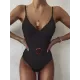Solid Color Belted Embellished One-Piece Swimwear Solid Color Belted Embellished One-Piece Swimwear