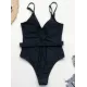 Solid Color Belted Embellished One-Piece Swimwear Solid Color Belted Embellished One-Piece Swimwear