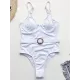 Solid Color Belted Embellished One-Piece Swimwear Solid Color Belted Embellished One-Piece Swimwear