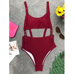 Adjusting Buckle Bandage Hollow One-Piece Swimwear