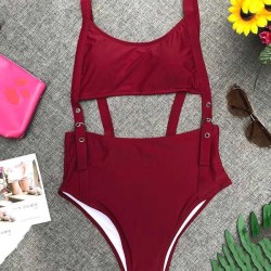 Adjusting Buckle Bandage Hollow One-Piece Swimwear