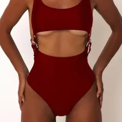 Adjusting Buckle Bandage Hollow One-Piece Swimwear