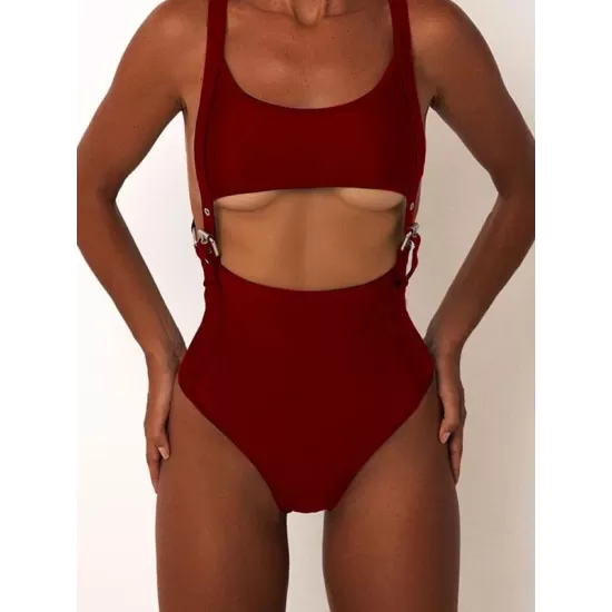Adjusting Buckle Bandage Hollow One-Piece Swimwear Adjusting Buckle Bandage Hollow One-Piece Swimwear