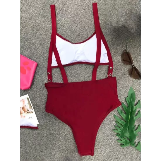 Adjusting Buckle Bandage Hollow One-Piece Swimwear Adjusting Buckle Bandage Hollow One-Piece Swimwear