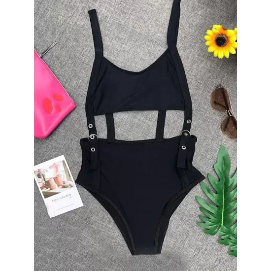 Adjusting Buckle Bandage Hollow One-Piece Swimwear Adjusting Buckle Bandage Hollow One-Piece Swimwear