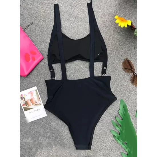 Adjusting Buckle Bandage Hollow One-Piece Swimwear Adjusting Buckle Bandage Hollow One-Piece Swimwear
