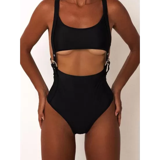 Adjusting Buckle Bandage Hollow One-Piece Swimwear Adjusting Buckle Bandage Hollow One-Piece Swimwear