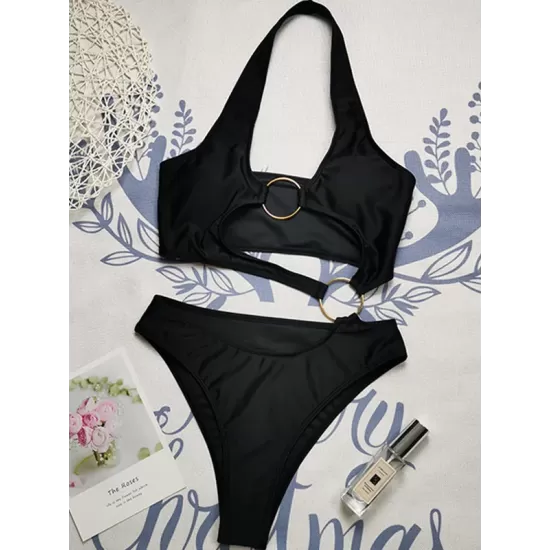 Halterneck Irregular Hollow Backless Monokini Swimwear Halterneck Irregular Hollow Backless Monokini Swimwear