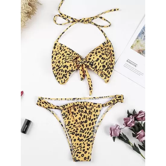 Leopard Print Knotted One-Piece Swimwear Leopard Print Knotted One-Piece Swimwear