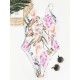 Floral-Print Bandage Hollow Split Bikini Swimsuit Floral-Print Bandage Hollow Split Bikini Swimsuit
