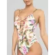 Floral-Print Bandage Hollow Split Bikini Swimsuit Floral-Print Bandage Hollow Split Bikini Swimsuit